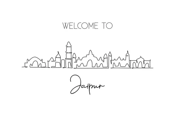 Hindistan Jaipur Şehrinin Siluetinin Aralıksız Çizimi Ünlü Şehir Kazıyıcı Peyzaj — Stok Vektör