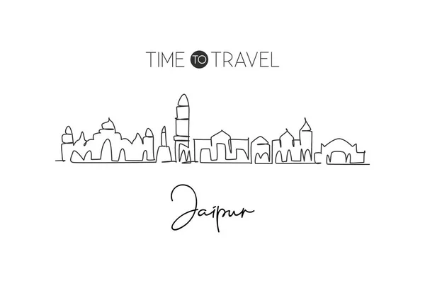 Dibujo Línea Continua Del Horizonte Ciudad Jaipur India Hermoso Punto — Vector de stock