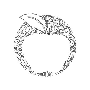 Tek sıra halinde elma meyvesi, taze iştah açıcı lezzetli yiyecekler. Sağlıklı yiyecek tek bir nesne. Kıvrımlı kıvrımlı çember arka plan tarzı. Dinamik bir çizgi çizer grafik tasarım vektörü çizer