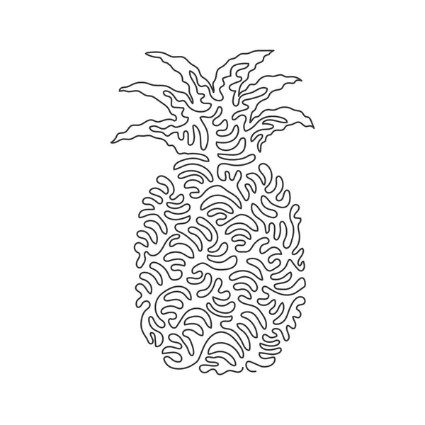 Ciągły Jeden Wiersz Rysujący Cały Zdrowy Ananas Organiczny Logo Sadu — Wektor stockowy