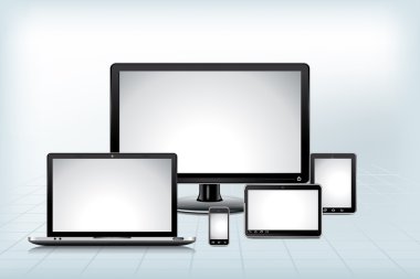 Modern monitör, dizüstü bilgisayar, telefon, tablet
