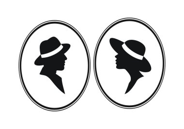 Male and female in hats silhouettes- gender symbols