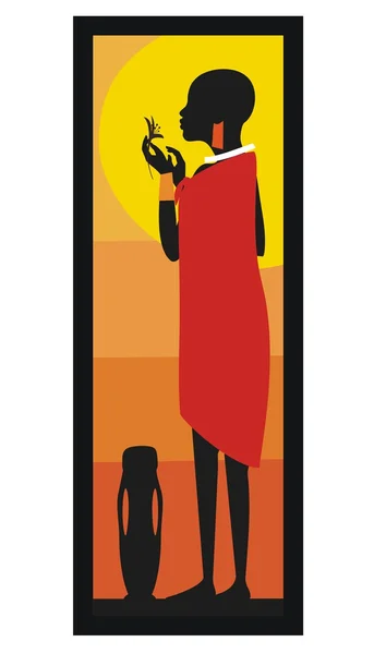 African woman standing against the sunset illustration — Stock Fotó