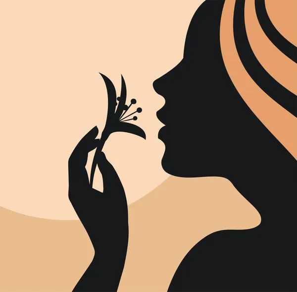 Jovem mulher cheirando uma ilustração de flor — Fotografia de Stock