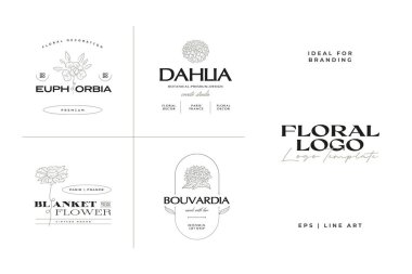 Markalaşma için klasik çiçek logo şablonu koleksiyonu çizimi