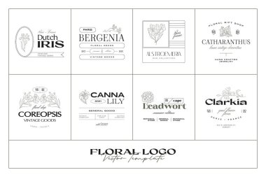 Markalaşma için klasik çiçek logo şablonu koleksiyonu çizimi