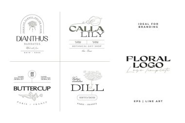 Markalaşma için klasik çiçek logo şablonu koleksiyonu çizimi