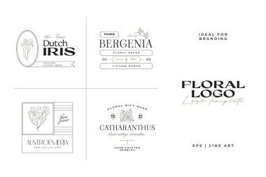 Markalaşma için klasik çiçek logo şablonu koleksiyonu çizimi
