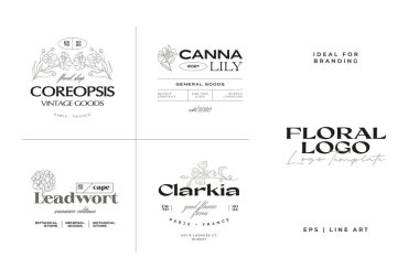 Markalaşma için klasik çiçek logo şablonu koleksiyonu çizimi
