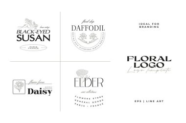 Markalaşma için klasik çiçek logo şablonu koleksiyonu çizimi