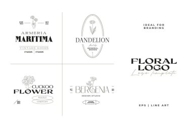 Markalaşma için klasik çiçek logo şablonu koleksiyonu çizimi