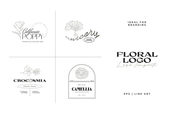 Vintage Flor Logotipo Plantilla Colección Ilustración Para Marca — Vector de stock