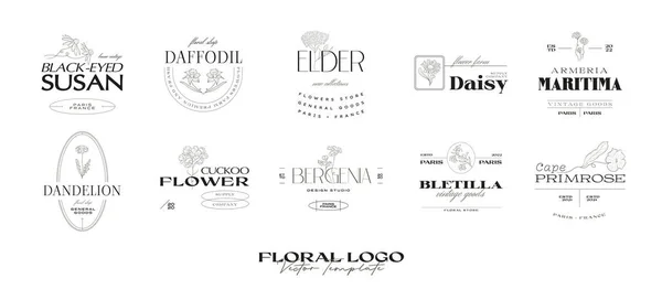 Vintage Flor Logotipo Plantilla Colección Ilustración Para Marca — Vector de stock