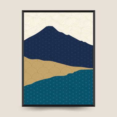 Geleneksel Japon poster şablonu. Soyut arkaplan seti. Japon deseni. Geometrik şablon koleksiyonu. Geleneksel Japonya. Asya konsepti. Klasik sanat. Posterler, kitap kapakları, broşürler, broşürler için tasarım.