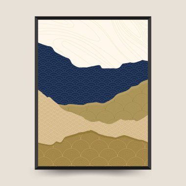 Geleneksel Japon poster şablonu. Soyut arkaplan seti. Japon deseni. Geometrik şablon koleksiyonu. Geleneksel Japonya. Asya konsepti. Klasik sanat. Posterler, kitap kapakları, broşürler, broşürler için tasarım.