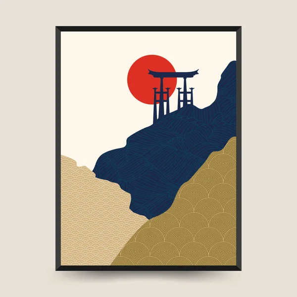 Modelo Cartaz Tradicional Japonês Conjunto Fundo Abstrato Padrão Japonês Coleção —  Vetores de Stock