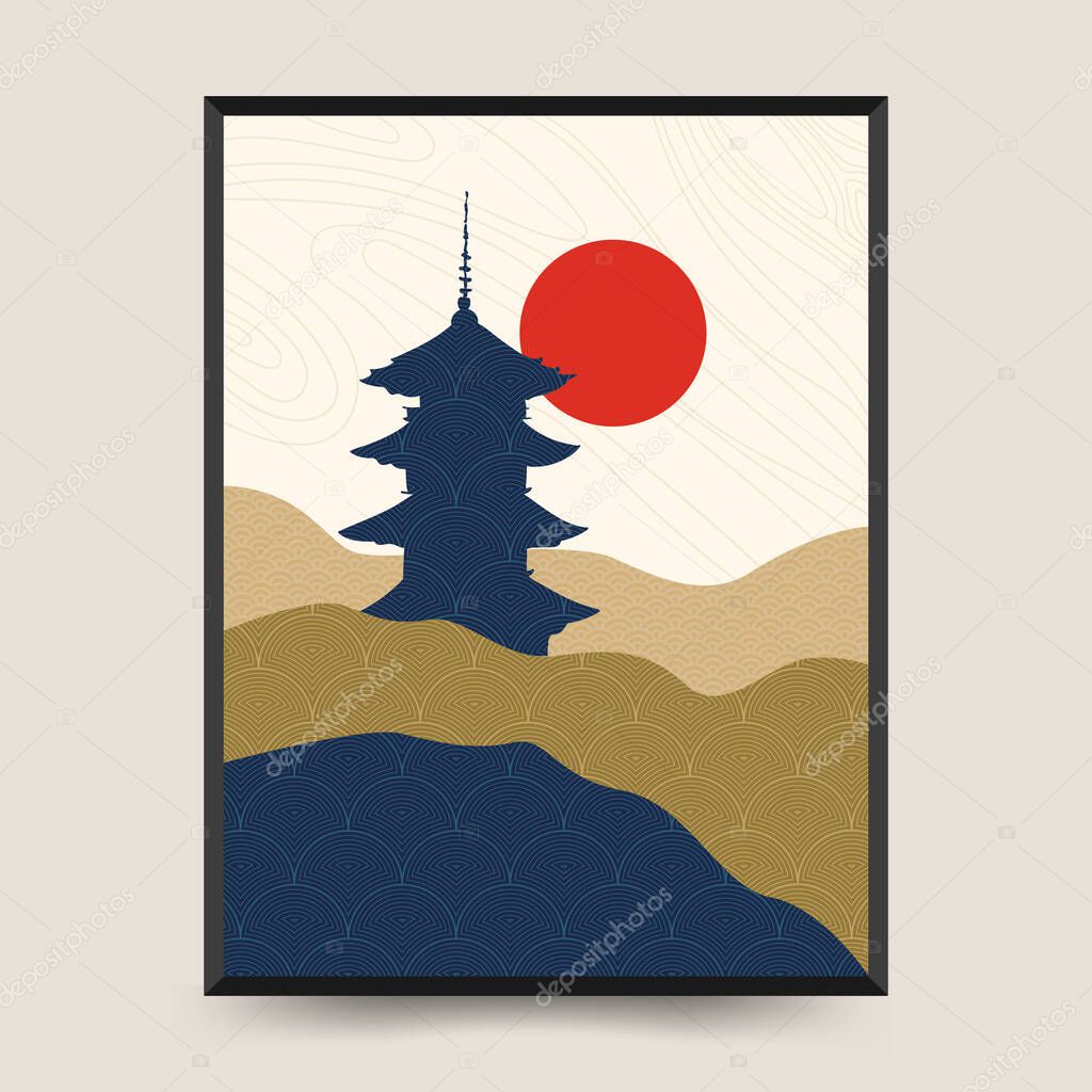 Traditional Japanese poster template. Abstract background set. Japanese pattern. Geometric template collection. Traditional of Japan. Asian concept. Vintage art. Design for posters, book covers, brochures, flyers.