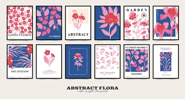 Colección Plantillas Carteles Florales Abstractos Moderno Estilo Minimalista Matisse Moda — Vector de stock