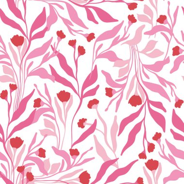Çiçekler kusursuz desenli. Pembe renk. Modern trend Matisse asgari stili. 