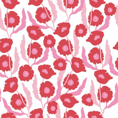 Çiçekler kusursuz desenli. Pembe renk. Modern trend Matisse asgari stili. 