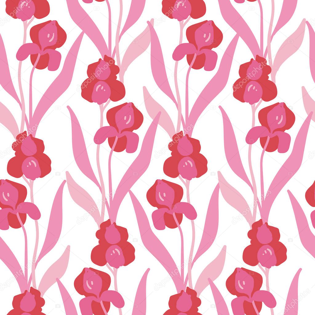 Flowers seamless pattern. Pink color. Modern trendy Matisse minimal style. 