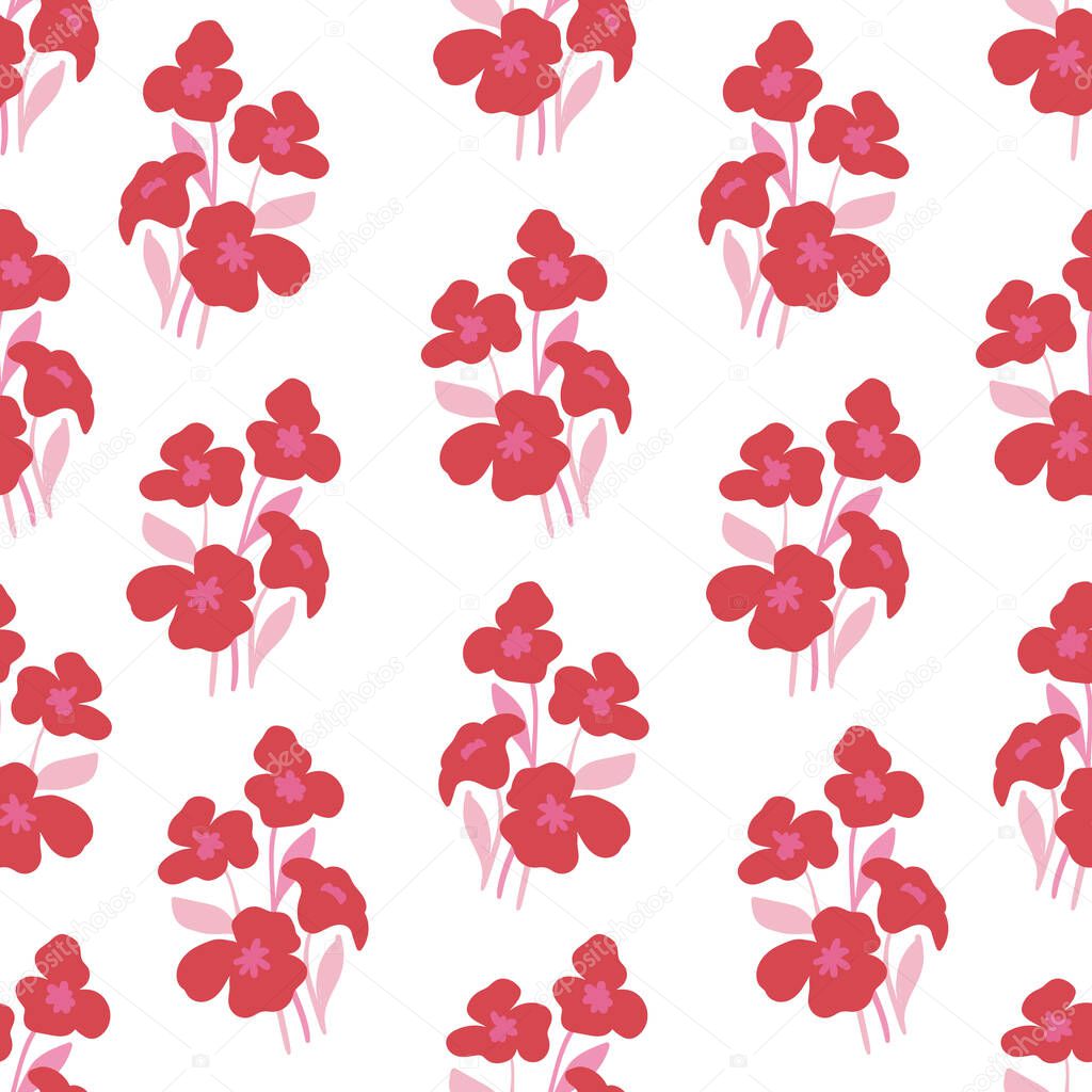 Flowers seamless pattern. Pink color. Modern trendy Matisse minimal style. 