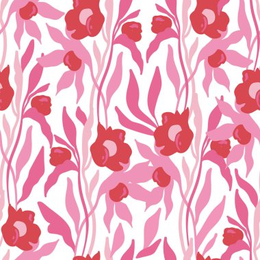 Çiçekler kusursuz desenli. Pembe renk. Modern trend Matisse asgari stili. 