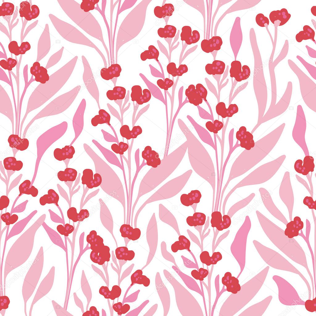 Flowers seamless pattern. Pink color. Modern trendy Matisse minimal style. 