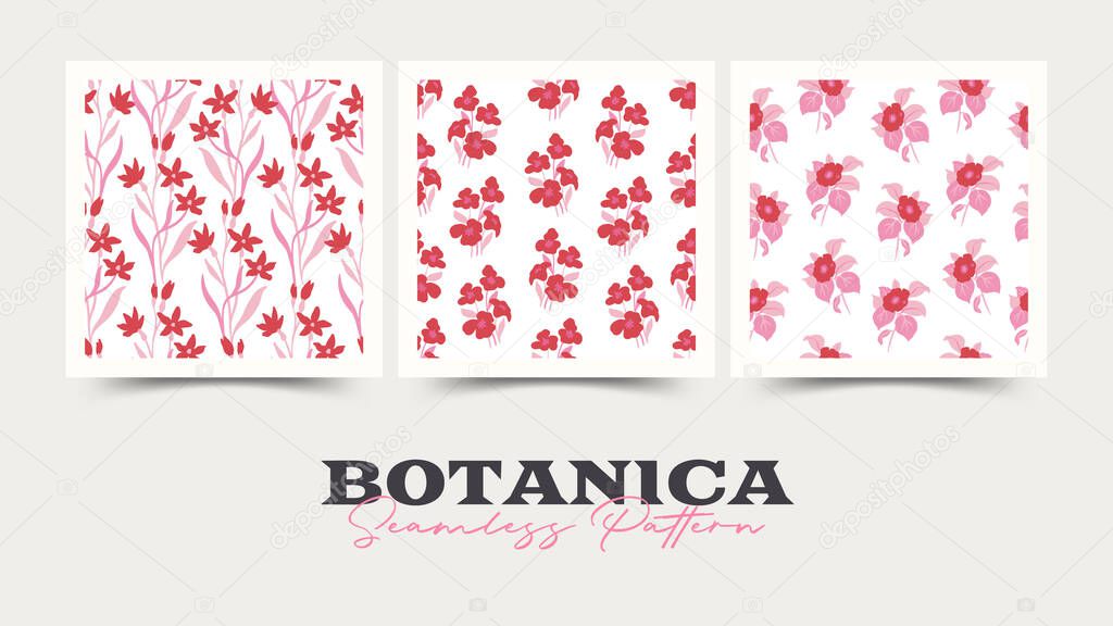 Flowers seamless pattern collection. Pink color. Modern trendy Matisse minimal style.