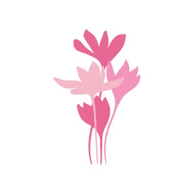 Pembe çiçek unsurları. Çiçek ve yeşil yapraklar. Modern Matisse stili. Çiçek posteri, davet. Tebrik kartı veya davet tasarımı için vektör düzenlemeleri