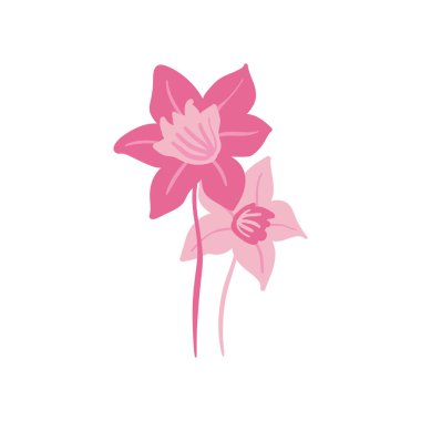 Pembe çiçek unsurları. Çiçek ve yeşil yapraklar. Modern Matisse stili. Çiçek posteri, davet. Tebrik kartı veya davet tasarımı için vektör düzenlemeleri