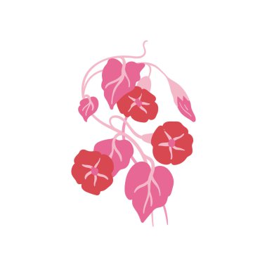 Pembe çiçek unsurları. Çiçek ve yeşil yapraklar. Modern Matisse stili. Çiçek posteri, davet. Tebrik kartı veya davet tasarımı için vektör düzenlemeleri