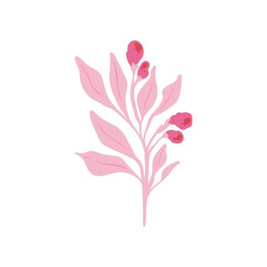 Pembe çiçek unsurları. Çiçek ve yeşil yapraklar. Modern Matisse stili. Çiçek posteri, davet. Tebrik kartı veya davet tasarımı için vektör düzenlemeleri