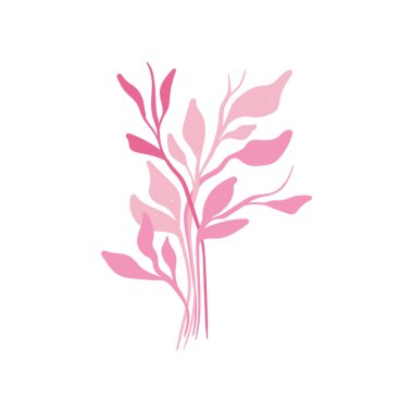 Pembe çiçek unsurları. Çiçek ve yeşil yapraklar. Modern Matisse stili. Çiçek posteri, davet. Tebrik kartı veya davet tasarımı için vektör düzenlemeleri