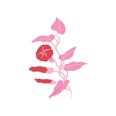 Pembe çiçek unsurları. Çiçek ve yeşil yapraklar. Modern Matisse stili. Çiçek posteri, davet. Tebrik kartı veya davet tasarımı için vektör düzenlemeleri