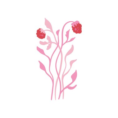 Pembe çiçek unsurları. Çiçek ve yeşil yapraklar. Modern Matisse stili. Çiçek posteri, davet. Tebrik kartı veya davet tasarımı için vektör düzenlemeleri