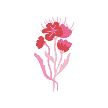 Pembe çiçek unsurları. Çiçek ve yeşil yapraklar. Modern Matisse stili. Çiçek posteri, davet. Tebrik kartı veya davet tasarımı için vektör düzenlemeleri