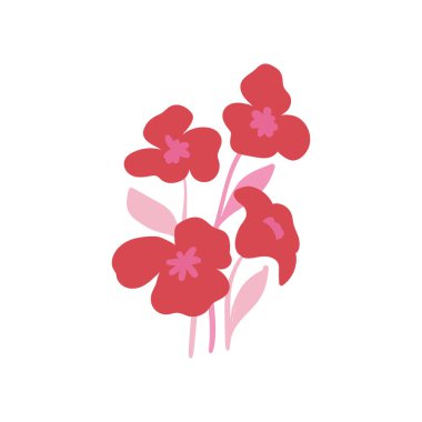 Pembe çiçek unsurları. Çiçek ve yeşil yapraklar. Modern Matisse stili. Çiçek posteri, davet. Tebrik kartı veya davet tasarımı için vektör düzenlemeleri