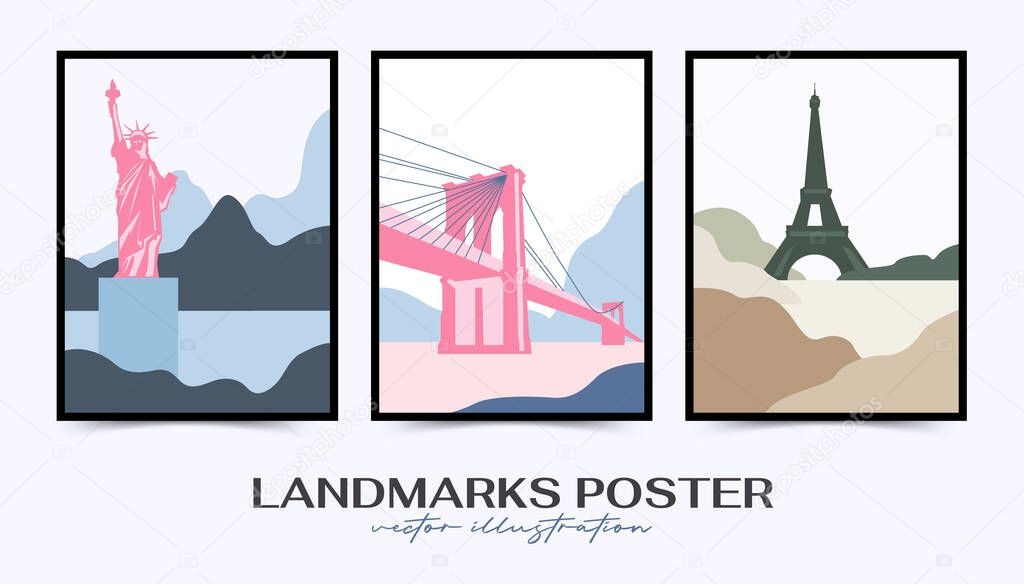 Travel poster post card vintage template. Limited colors, no gradients. Vector illustration. 