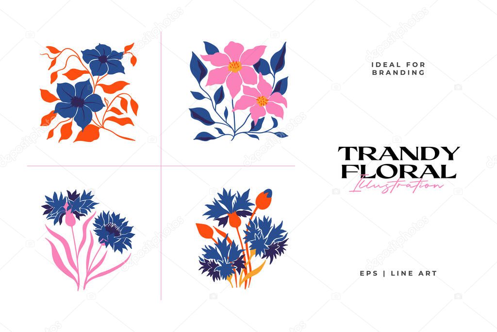 Botanical garden floral plants. Colorful flat vector illustration. Abstract contemporary modern trendy vector illustration. Perfect for posters, instagram posts, stickers.