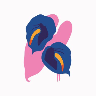 Botanik bahçesi çiçekleri. Renkli düz vektör çizimi. Soyut modern trend vektör illüstrasyonu. Posterler, instagram yazıları ve çıkartmalar için mükemmel..