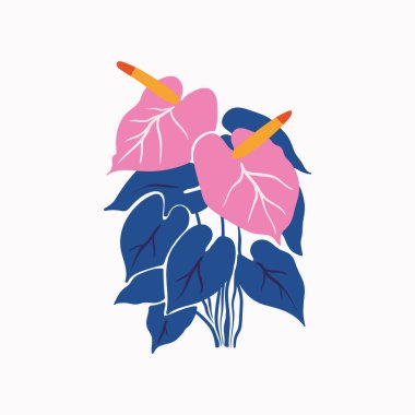 Botanik bahçesi çiçekleri. Renkli düz vektör çizimi. Soyut modern trend vektör illüstrasyonu. Posterler, instagram yazıları ve çıkartmalar için mükemmel..