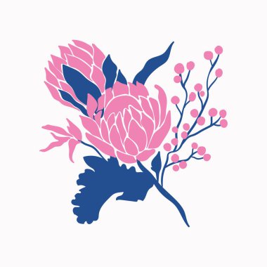 Botanik bahçesi çiçekleri. Renkli düz vektör çizimi. Soyut modern trend vektör illüstrasyonu. Posterler, instagram yazıları ve çıkartmalar için mükemmel..