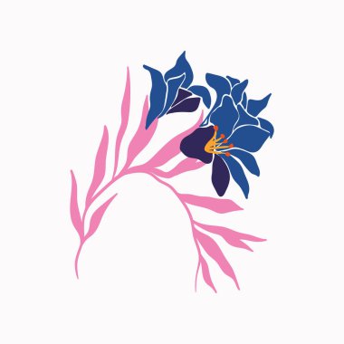 Botanik bahçesi çiçekleri. Renkli düz vektör çizimi. Soyut modern trend vektör illüstrasyonu. Posterler, instagram yazıları ve çıkartmalar için mükemmel..