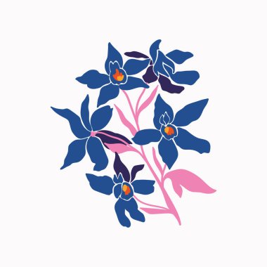 Botanik bahçesi çiçekleri. Renkli düz vektör çizimi. Soyut modern trend vektör illüstrasyonu. Posterler, instagram yazıları ve çıkartmalar için mükemmel..