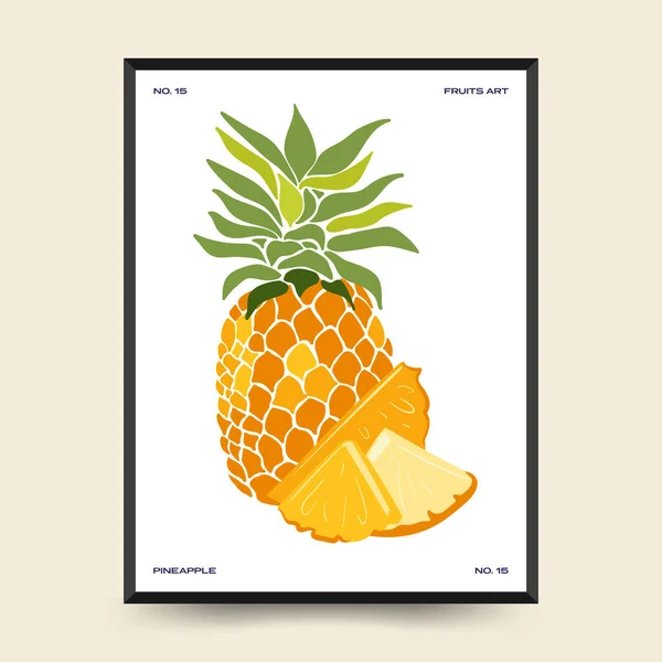 热带水果海报模板 现代流行的简约风格 手绘墙纸 墙面装饰 印刷品 明信片 横幅设计 — 图库矢量图片