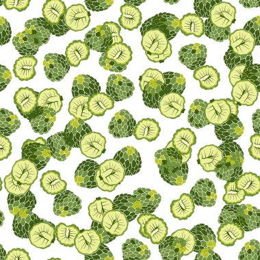 Kremalı Elma. Elle çizilmiş tropikal meyvesiz desen. Renkli yaz kumaşı için vejetaryen gıda vektörü arka planı tekrarla.