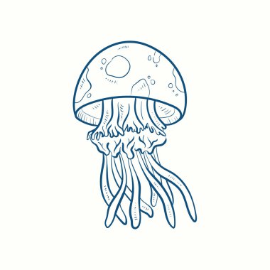 Denizanası elle çizilmiş gerçekçi. Eski usul okyanus doğası. 