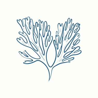 Deniz yosunu siluetleri. Su altı mercan kayalıkları, el yapımı deniz yosunu bitkisi, ıssız deniz otları açık okyanus..