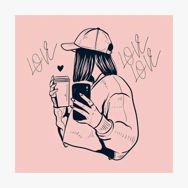 Saint Valentine Day Hand Drawn Trendy Vector Illustration Love Card — Stok Vektör